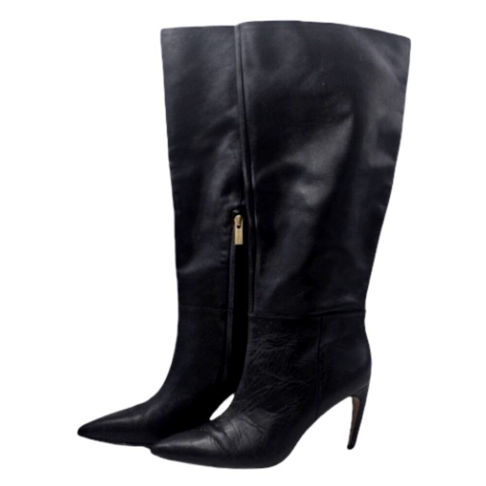 Vince Camuto Brigitte Black Leather Pointed Toe Stiletto Knee High Boots 11W